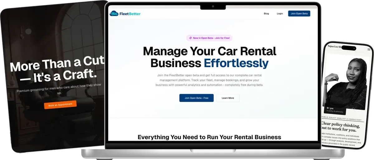 Websites we have built shown on a laptop, tablet and phone