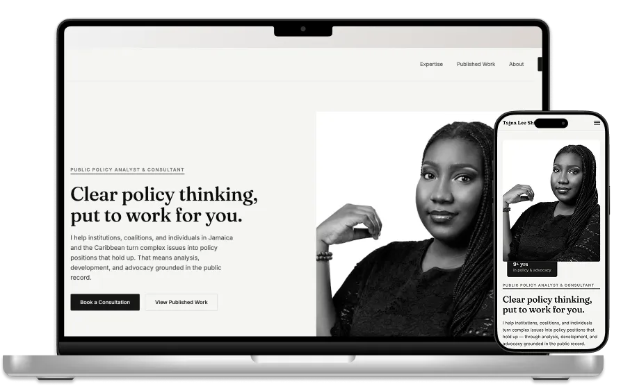 Tajna Lee Shields's website shown on a laptop and a phone